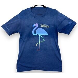 Vintage 70s 80s Flamingo Paper Thin Shirt M Blue Galapagos Ecuador Hand Printed